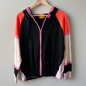 Wispr Cotton and Silk Blend Multicolored Zip Up Cardigan